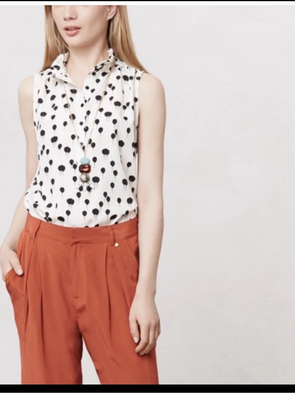 Maeve Anthropologie Balloon Dot Sleeveless Mock Neck Blouse Small